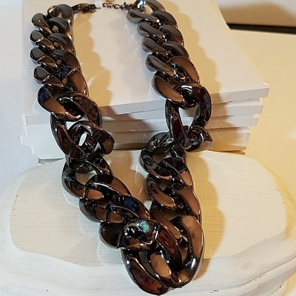 Pewter Tone Lightweight Resin Chain Link Neckace 14" NWT - Picture 1 of 2